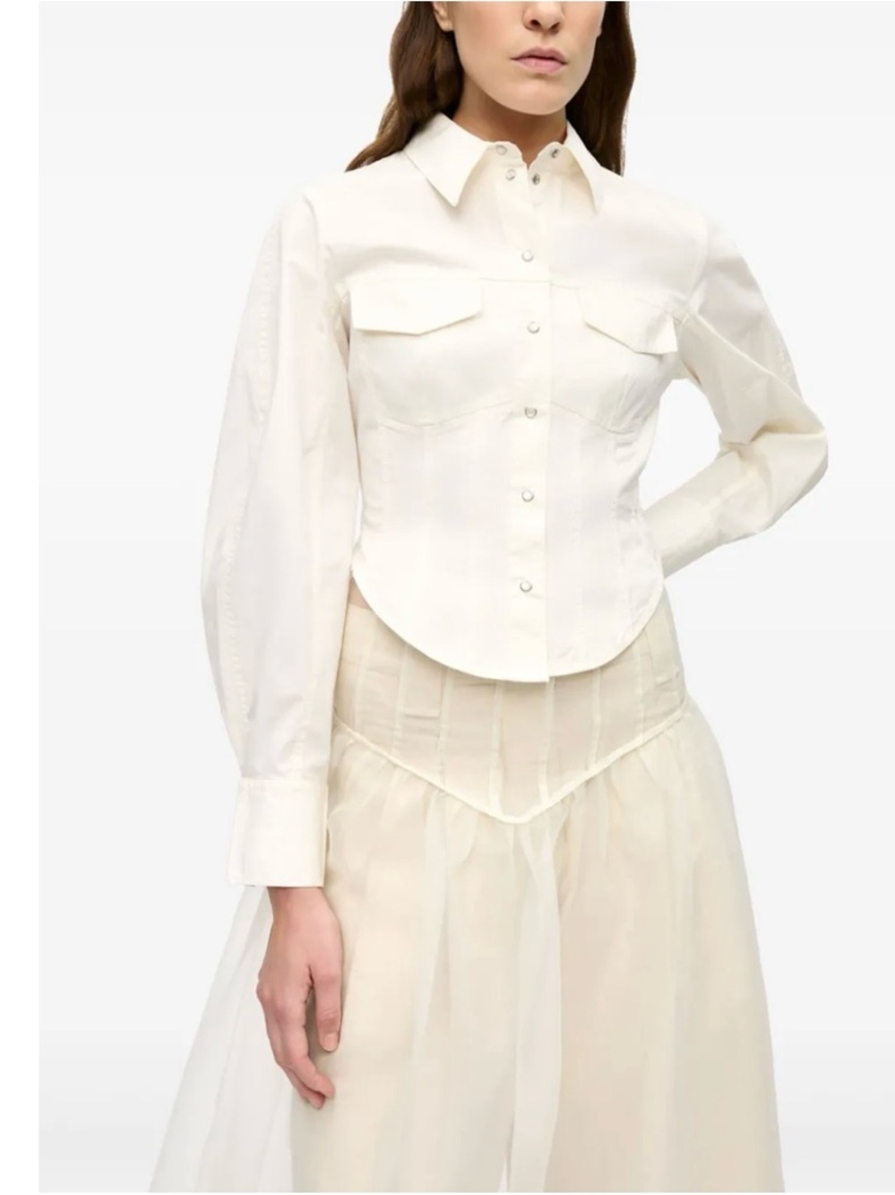GANNI Crisp Ivory western inspired Button-Front Women's Shirt